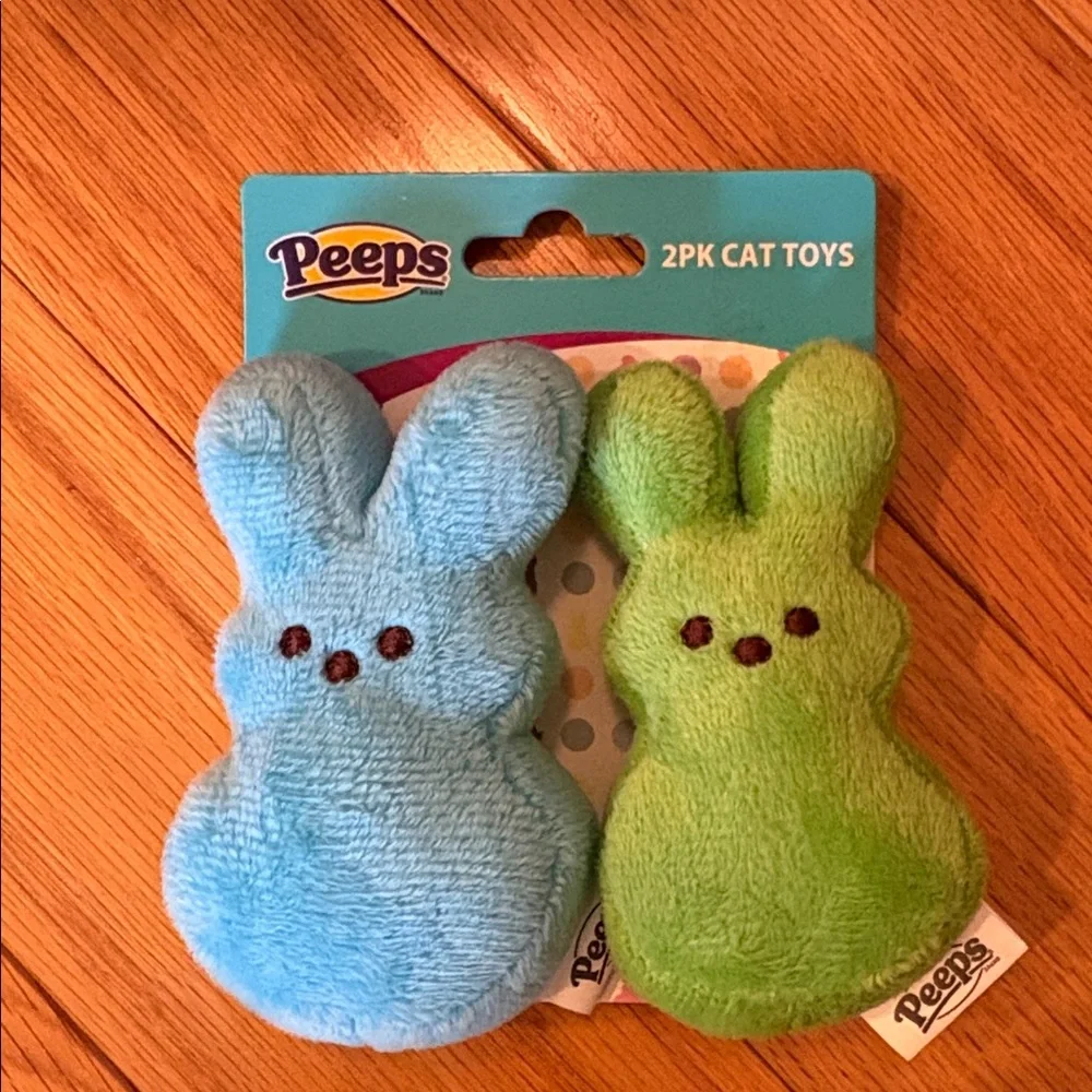 PEEPS Cat Toys Plush bunnies & Jingle Balls. Brown bunny & bunny w/carrot.